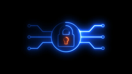 glowing neon sign Cybar security icon illustration .
