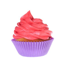 Delicious cupcake with pink cream isolated on white