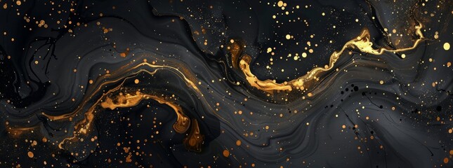 Abstract black and gold marble background with flowing liquid paint. Modern luxury wallpaper design...