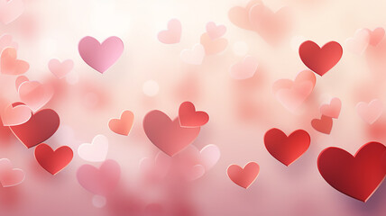 Red hearts on a pink background, a holiday card for lovers