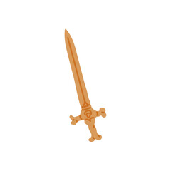 Medieval sword flat vector icon, cartoon knight war weapon, old dagger, ancient knife or longsword with skull on handle