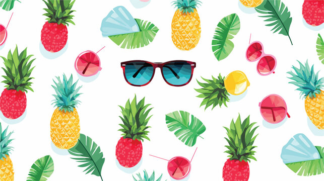 Bright seamless summer pattern of pineapple in sunglasses