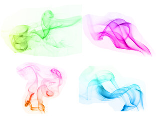 Close-up collection of colored smoke isolated on white background.