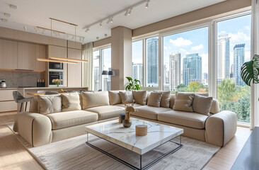 Beige living room interior