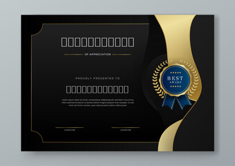 Black white and gold vector flat and gradient modern certificate template for corporate or awards. For appreciation, achievement, awards diploma, corporate, and education