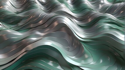 Illustration created using generative AI featuring an abstract background with a smooth satin surface and shades of green and silver.