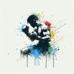 boxing isolated illustration ink drawing with Generative AI.