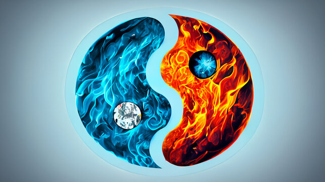 Yin yang sign. Yin-yang symbol, ice and fire
