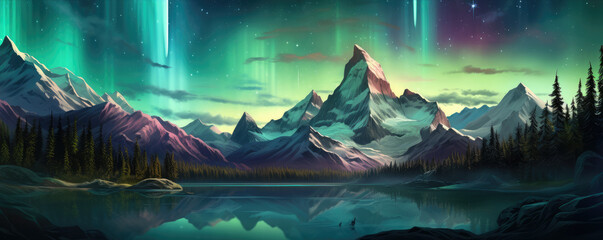 Aurora borealis and high moutains