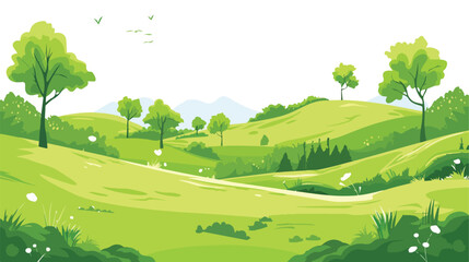 Green landscape isolated on white background. Flat vector