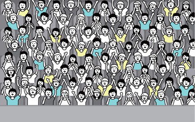 観客席でスポーツ観戦をしている人たち