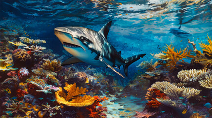 Shark Swimming Near Coral Reef
