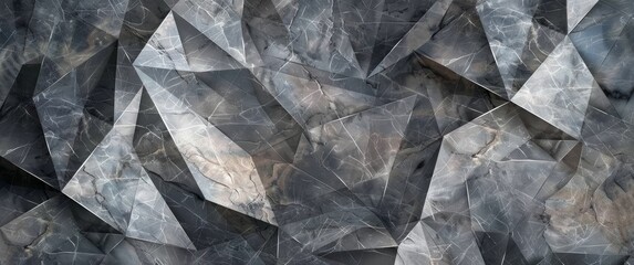 Abstract background with triangular gray metallic and stone shapes, textured wall surface