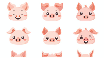 Cute lovely pig emoji kawaii flat vector 