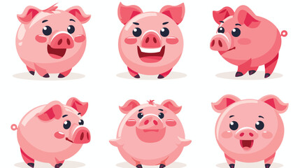Cute lovely pig emoji kawaii flat vector 