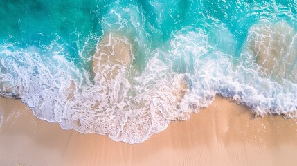 Summer seascape beautiful waves, blue sea water in sunny day. Top view from drone. Sea aerial view,...