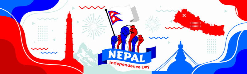Fototapeta na wymiar Nepal National day or Happy Teej Festival banner with abstract shapes