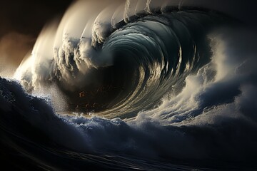 Capture the exhilarating moment of a surfer on a wave, with ocean spray and dynamic action. - obrazy, fototapety, plakaty
