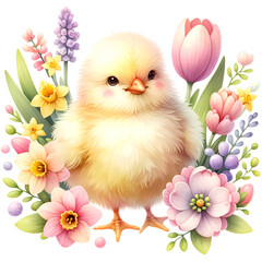 Cute easter chick watercolor clipart with transparent background