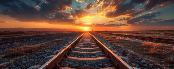 railway track in the sunset, Generative AI - obrazy, fototapety, plakaty