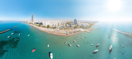 Aerial panoramic view of Limassol cityscape, Cyprus