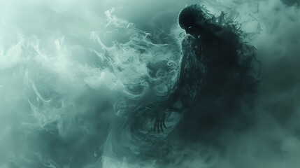 A ghostly detailed figure emerging from the mist - obrazy, fototapety, plakaty