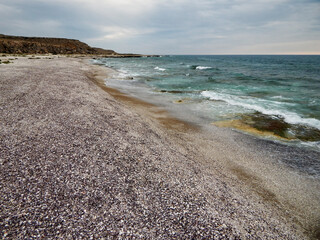 Shell shore of the Caspian Sea.