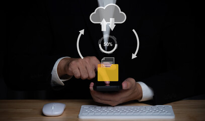 Data transfer through cloud technology Exchange data with modern internet technology that is fast and secure Internal document backup on online databases,Transfer files data system relocation concept