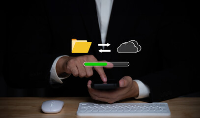 Data transfer through cloud technology Exchange data with modern internet technology that is fast and secure Internal document backup on online databases,Transfer files data system relocation concept