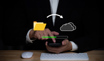 Data transfer through cloud technology Exchange data with modern internet technology that is fast and secure Internal document backup on online databases,Transfer files data system relocation concept