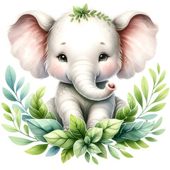 Cute elephant watercolor clipart with transparent background - 767770012
