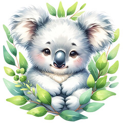 Cute koala watercolor clipart with transparent background - 767770030