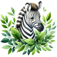 Cute zebra watercolor clipart with transparent background - 767770422