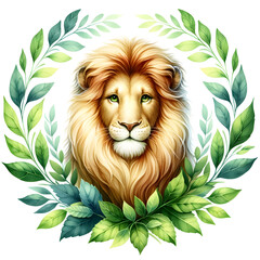 Cute jungle lion watercolor clipart with transparent background - 767770493