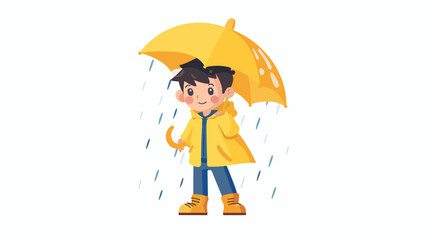 Illustration of a cartoon kid with rain gear Flat vector