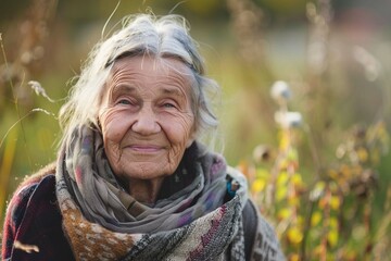 Portrait of a smiling old woman in nature
