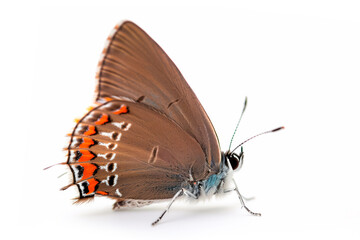 Beautiful Great Purple Hairstreak butterfly isolated on a white background. Side view