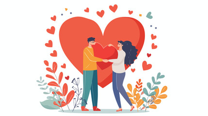 Illustration of Lovers couple carrying abstract big heart