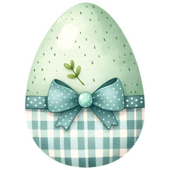 Cute easter egg with gingham pattern watercolor clipart with transparent background - 767771250