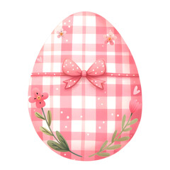 Cute easter egg with gingham pattern watercolor clipart with transparent background - 767771407