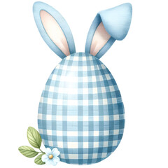 Cute gingham patterned easter egg with bunny ears clipart with transparent background - 767771623