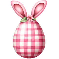 Cute gingham patterned easter egg with bunny ears clipart with transparent background - 767771643
