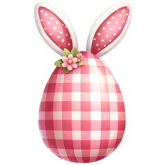 Cute gingham patterned easter egg with bunny ears clipart with transparent background - 767771665