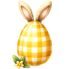 Cute gingham patterned easter egg with bunny ears clipart with transparent background - 767771668