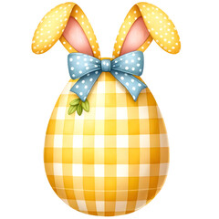 Cute gingham patterned easter egg with bunny ears clipart with transparent background - 767771811