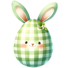 Cute gingham patterned easter egg with bunny ears clipart with transparent background - 767771823