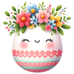 Cute floral easter egg watercolor clipart with transparent background - 767772619