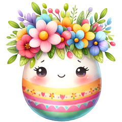 Cute floral easter egg watercolor clipart with transparent background - 767772623
