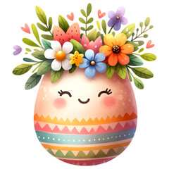 Cute floral easter egg watercolor clipart with transparent background - 767772632