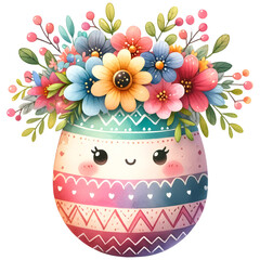 Cute floral easter egg watercolor clipart with transparent background - 767772638